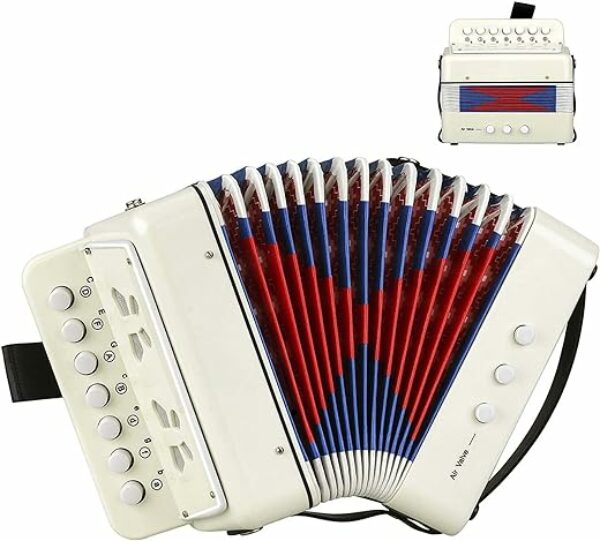 10 Tasten Akkordeon für Anfänger Erwachsene und Kinder, Mini Knopf Akkordeon Instrument, Accordion, Zieharmonika