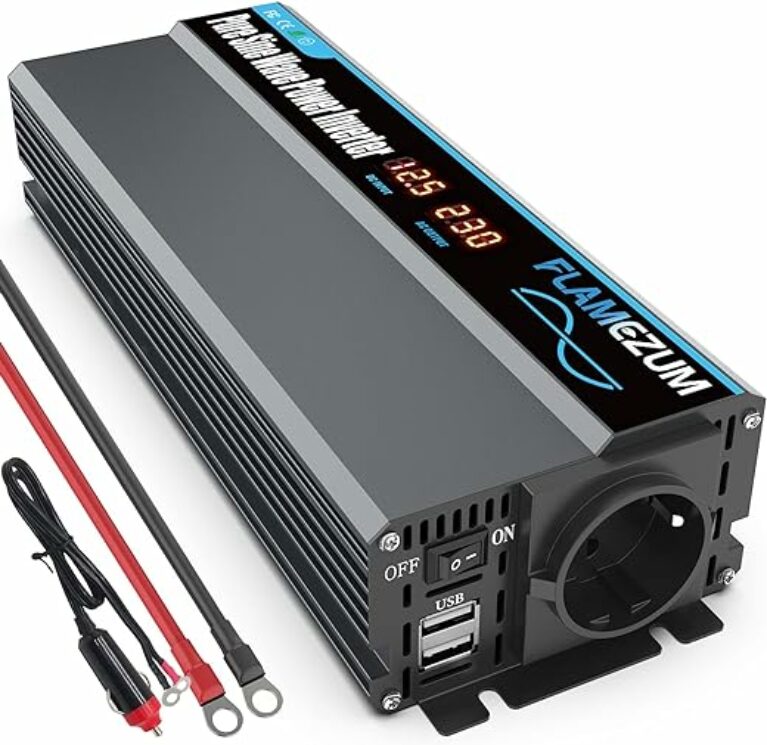 1000W KFZ Spannungswandler 12v auf 230v Reiner Sinus Wechselrichter -Auto Inverter Konverter mit 1 EU Steckdosen und 2 USB Autoladegerät Power Solar Inverter DC AC Umwandler Stromwandler