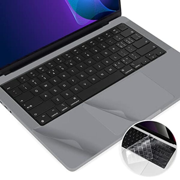 3-in-1 MacBook Pro 14 Palm Rest Cover mit TrackPad Protector Skin für 2023 2022 2021 New Apple MacBook Pro 14 Zoll M2 M1 Pro/Max Chip A2442 A2779 mit Tastaturabdeckung, Space Grey