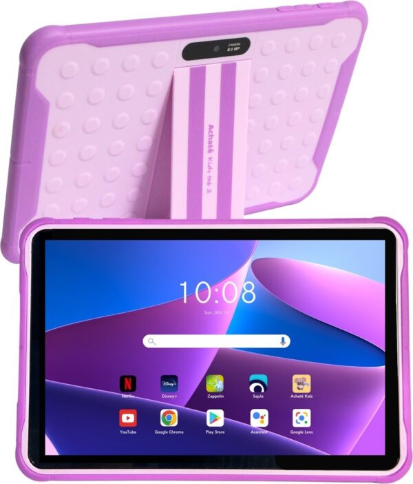 Achaté Kindertablet - 100% kindersicher - einstellbare Bildschirmzeit - Android 13 und 4GB RAM - 10.1 Zoll - Lila