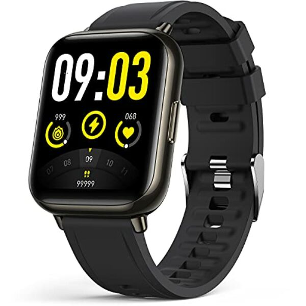 AGPTEK Smartwatch, 1,69 Zoll Armbanduhr mit personalisiertem Bildschirm, Musiksteuerung, Herzfrequenz, Schrittzähler, Kalorien, usw. IP68 Wasserdicht Fitness Tracker, für iOS und Android, Schwarz