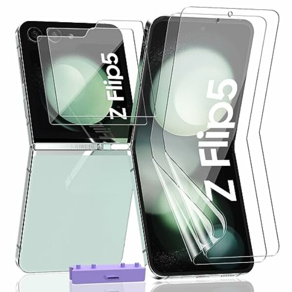 AnnhanT Schutzfolie für Samsung Galaxy Z Flip 5 Weich TPU Folie 2 Stück + für Samsung Galaxy Z Flip 5 Panzer Schutz Glas äußere Displayschutz 2 Stück - HD Vollständige Abdeckung für Galaxy Z Flip 5