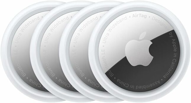Apple AirTag 4er Pack - Finde und behalte Deine Sachen im Blick: Schlüssel, Geldbörsen, Gepäck, Rucksäcke und mehr. Einfaches Einrichten mit iPhone oder iPad. Austauschbare Batterie