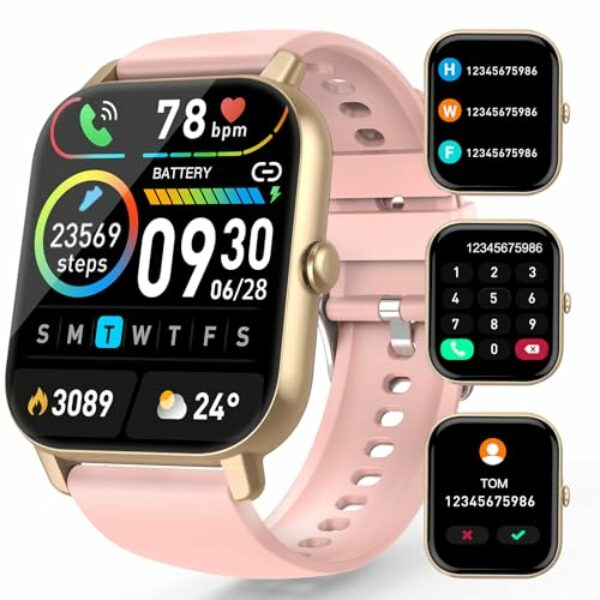 Aptkdoe Smartwatch Damen, 1.85 Zoll Voll Touch Screen Smart Watch mit Bluetooth Anrufe, 112 Sportmodi Fitnessuhr, IP68 Wasserdicht Sportuhr mit Schrittzähler Schlafmonitor für iOS Android Rosa