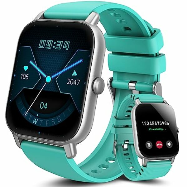 Aptkdoe Smartwatch Damen Herren mit Bluetooth Anrufe, 1.85 Zoll Voll Touch Screen Smart Watch, 112 Sportmodi Fitnessuhr, IP68 Wasserdicht Sportuhr mit Schrittzähler Schlafmonitor für iOS/Android Grün
