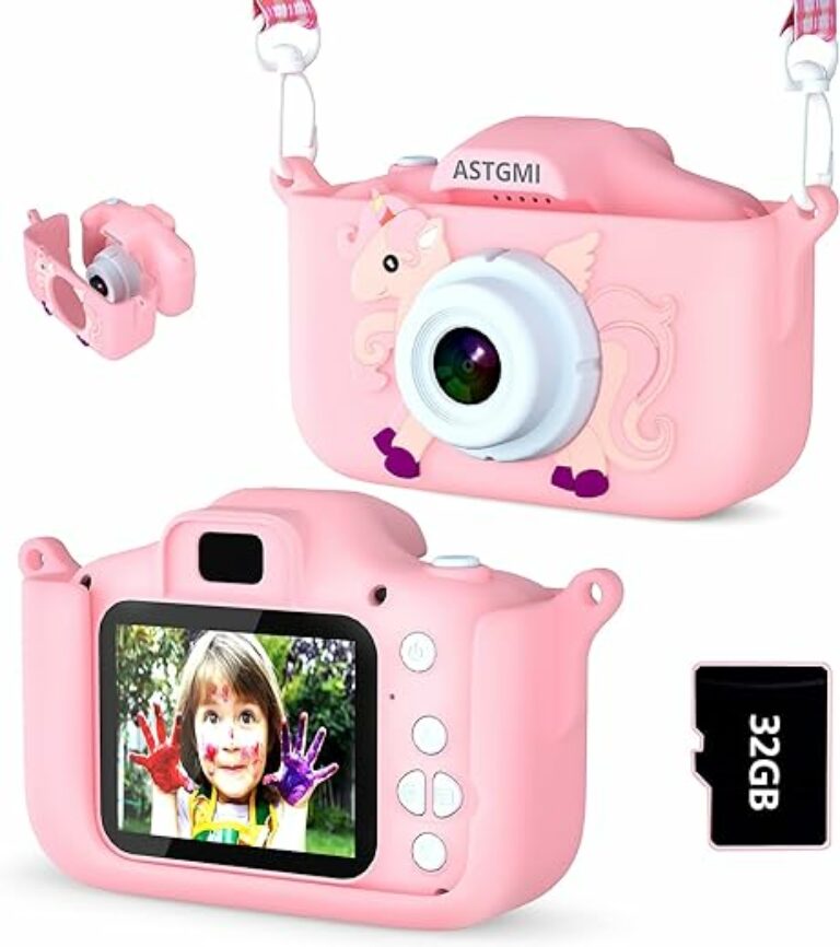 ASTGMI Kinderkamera 2,0 Zoll Kinder Digitalkamera, Minikamera Kinder wiederaufladbar Camcorder Geschenk Spielzeug Mädchen Jungen 3 bis 10 Jahre, HD Video 1080p, 32G SD Karte