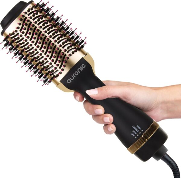 Auronic 3-in-1 Haartrocknerbürste rund - Keramik-Magic-Bürste - Lang/Kurz/Style/Locken - 1000W - Schwarz/Gold