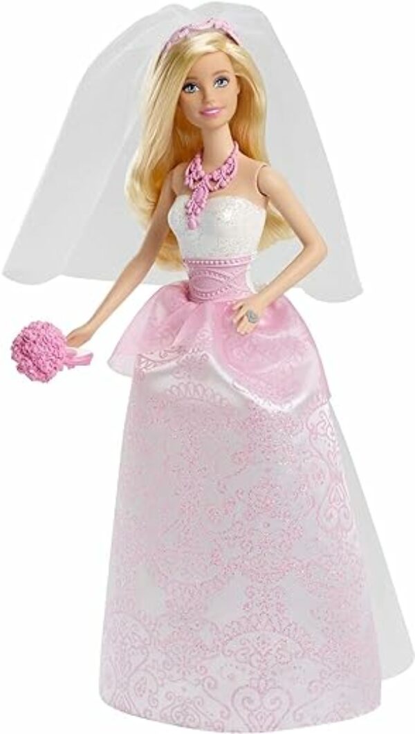 BARBIE Bride Doll - Märchenhafte Hochzeit mit pinkem Brautkleid, Schleier, Halskette, Schuhen und Blumenstrauß, für Kinder ab 3 Jahren, CFF37