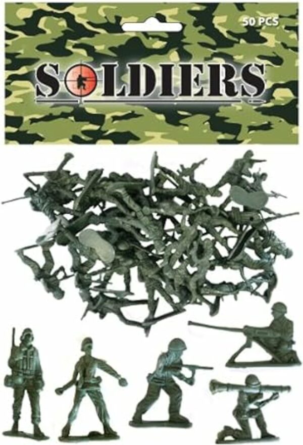 Beutel mit 50 Traditionelle grüne Kunststoff-Spielzeug-Soldaten für Armee-Militärkriegsspiele
