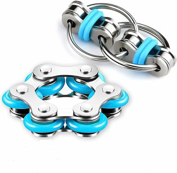 Bike Chain Fidget Toys Set, Six Roller Chain & Key Flippy Chain for ADHS ADD Autism Anxiety Relief for Adults and Teens