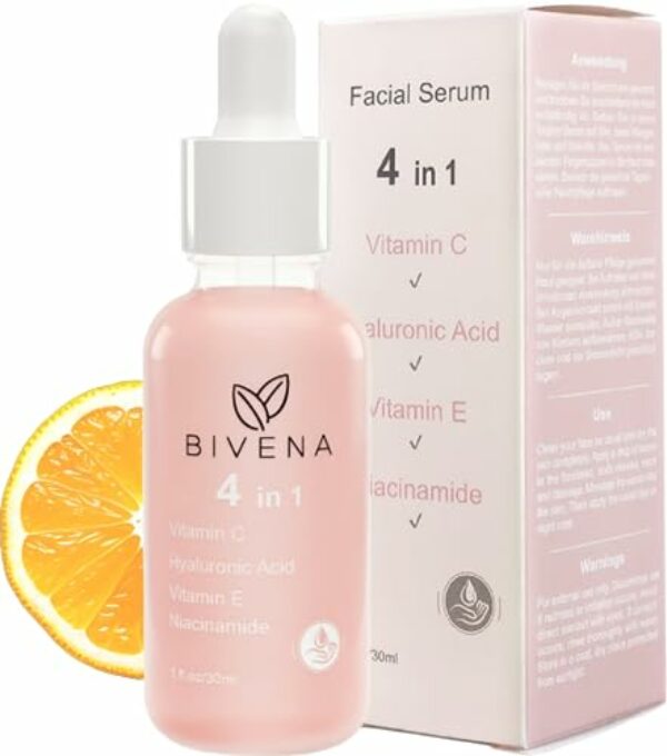 Bivena Vitamin C Serum Gesicht - Gesichtsserum mit Hyaluron Serum hochdosiert, Vitamin E Öl, Niacinamide Serum - Hochkonzentriert, Anti Falten/Anti Aging für jeden Hauttyp - Dermaroller geeignet