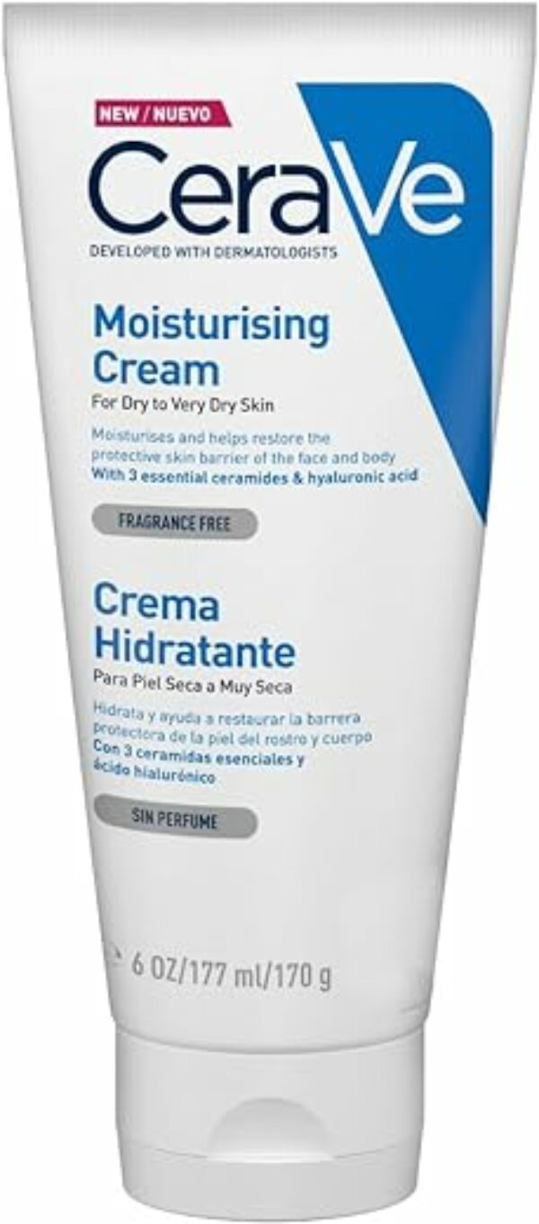 CeraVe Feuchtigkeitscreme für Körper und Gesicht, Creme für trockene bis sehr trockene Haut, Mit Hyaluron und 3 essenziellen Ceramiden, 1 x 177ml