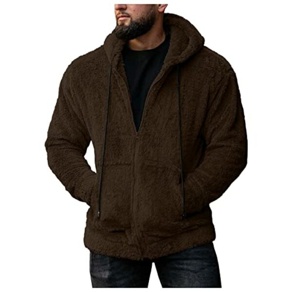 Darringls Herren Teddy-Fell Kapuzen-Pullover weicher Hoodie mit Kapuze Fleece-Jacke Warm Plüsch Kapuzenjacke Winter Hoodie Herren Kapuzenpullover mit Reißverschluss Sweatjacke Sweatshirt