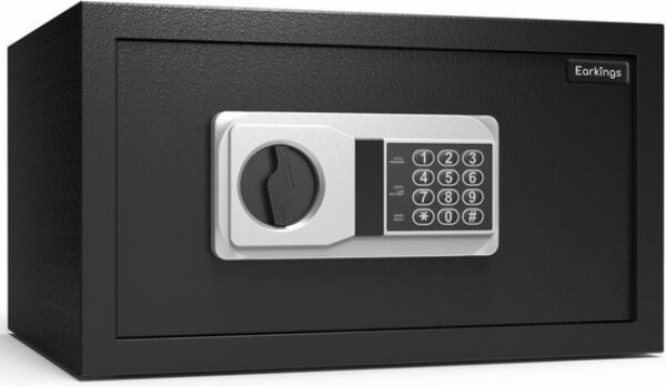 Earkings Safe 23x41x33 cm mit Zahlenschloss - Tresor Elektronische Spardose - Inklusive Befestigungsmaterial, zwei Notschlüsseln und Alarmschloss