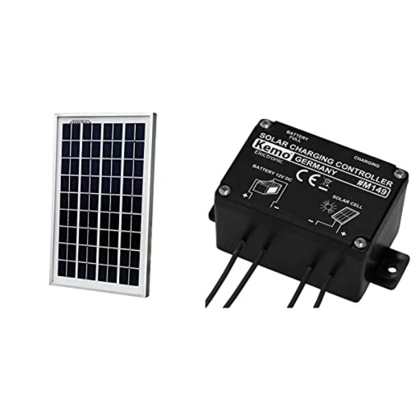 ECO-WORTHY Solarpanel 10W Solarmodul 12v Solarzelle Pv 12 Volt zum Aufladen von 12V Batterien & Kemo M149N Solar-Laderegler 12 V/DC 10A / 20A. Verhindert Überladen des Akkus, mit LED-Anzeigen