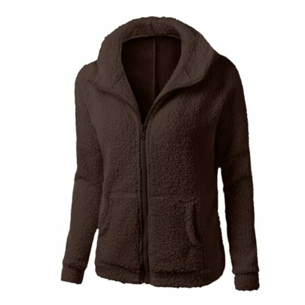 EMATOP Damen Teddy Fleece Mantel Warm Gefüttert Kapuzenpullover Flauschig Hoodie Jacke Casual Langarm Fleecejacke mit Kapuze Winterjacke Herbst Winter Einfarbig Wollemantel Full Zip Plüschjacke