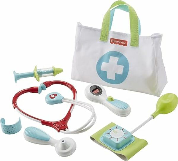 FISHER-PRICE Arzttasche - Spielzeug-Arztkoffer mit 7 medizinischen Spielzeugen, inklusive Stethoskop, Thermometer und Spritze, fördert Rollenspiel und Kreativität, für Kinder ab 3 Jahren, DVH14