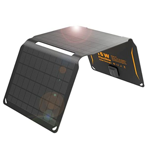 FlexSolar 15 W tragbares Solarpanel-Ladegerät (5.5 V/2.9 A max), wasserdicht, faltbar, IP67, mit USB-Anschluss, kompatibel mit iPhone Xs/X/8/7, iPad, Camping, Rucksackreisen