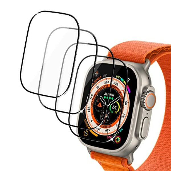 HAPAW 4-Stück Glas Kompatibel mit Apple Watch Ultra 2 /Ultra Schutzfolie, [Wasserdichtes] [Kratzfest] [Ultra Klar] [Ultra Dünn] Schutz Glas Displayschutzfolie Panzerfolie für iWatch Ultra 2