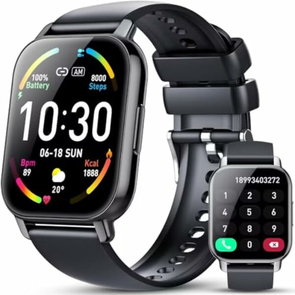 Hoxe SmartWatch für Männer Frauen Antwort/Anrufe, 1,85" Zoll HD Touchscreen Fitness-Uhr mit Herzfrequenz Schlaf-Monitor, 100 + Sport-Modi, Schrittzähler, IP68 Wasserdicht, Kompatibel mit Android IOS