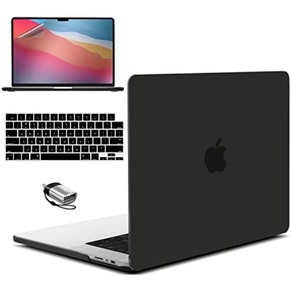 IBENZER Kompatibel mit MacBook Pro 14 Zoll Hülle 2023 2022 2021 M2 A2779 M1 A2442 Pro/Max, Hartschale & KeyboardCover & ScreenProtector & Type-C für Mac Pro 14 Touch ID, Schwarz, T14-BK+2TC