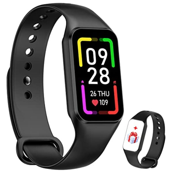 IOWODO Smartwatch Damen Herren Oximeter Herzfrequenz Schlaf Schrittzähler Smartwatch mit Benachrichtigung, SpO2, Wasserdicht IP68 für Android IOS (Black+Purple)