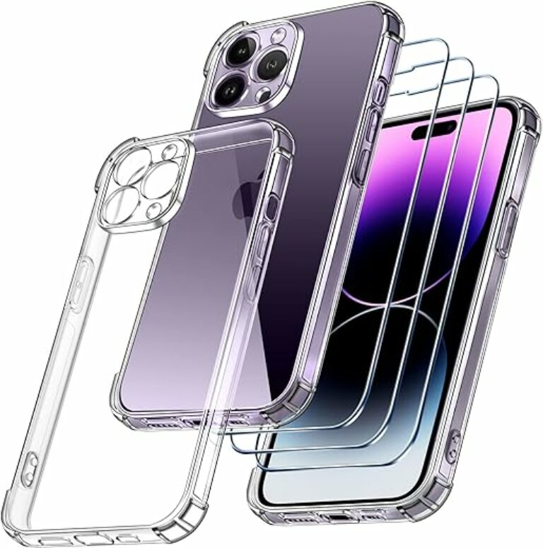 ivoler 4 in 1 Klar Hülle für iPhone 14 Pro Max 6.7 Zoll, 1 Handyhülle mit 3 Stück Schutzfolie Glas, Transparent Stoßfest [Kameraschutz] Schutzhülle Weiche TPU Silikon Durchsichtige Kratzfest Case