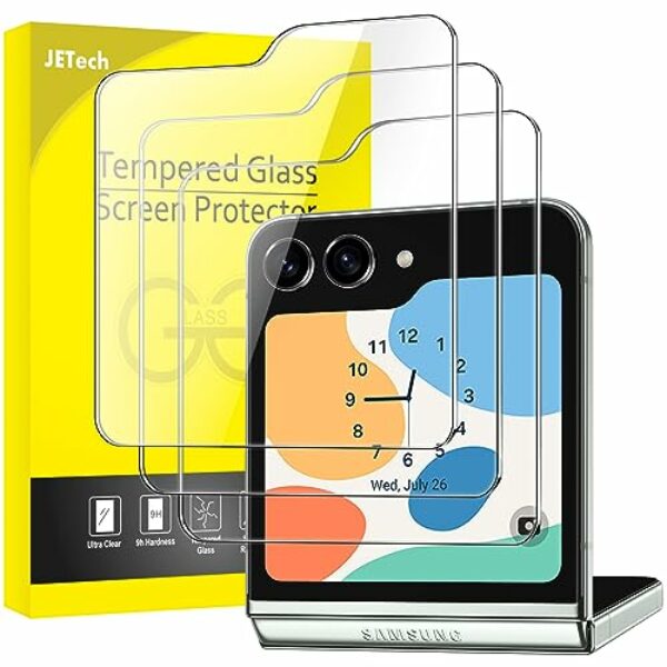 JETech Front Schutzfolie für Samsung Galaxy Z Flip 5, 9H Gehärtetes Glas Displayschutz, Anti-Kratzer, HD Klar, 3 Stück