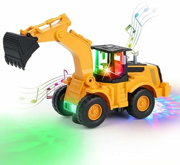 Kizeefun Bagger Spielzeug, fahrend mit Sound und Licht, Baustellenfahrzeuge, EIN Auto Kinderspielzeug Bagger mit Lichtern und Mehreren Musikstücken für Kinder im Alter von 3 4 5 6 7 Jahren.