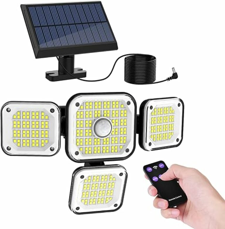 LANSOW Solarlampen für Außen mit Fernbedienung, 292 LED Solarleuchten mit Bewegungsmelder, 270°Beleuchtungswinkel, IP65 Wasserdichte 3 Modi Solar Bewegungsmelder Aussen mit 5M Kabel für Garten