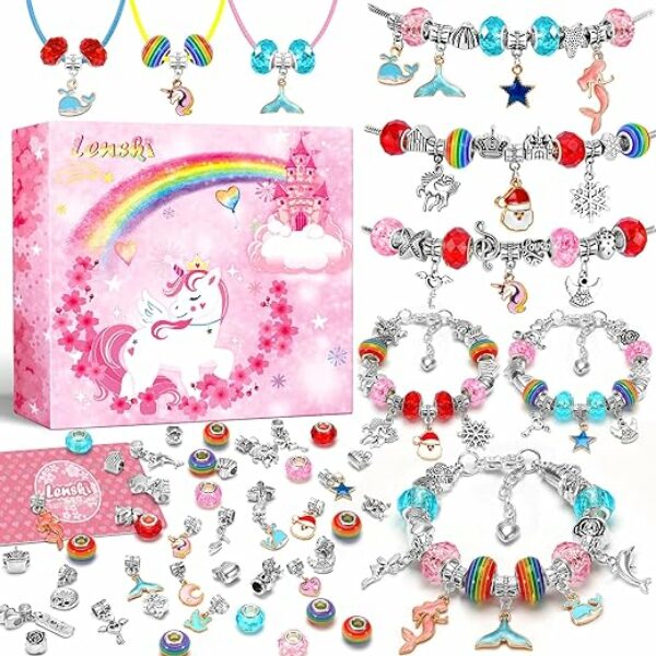 Lenski Geschenke für Mädchen, Schmuck Basteln Mädchen Bastelset Kinder ab 6 Jahre Adventskalender 2023 Mädchen, Armbänder Selber Kinder Machen