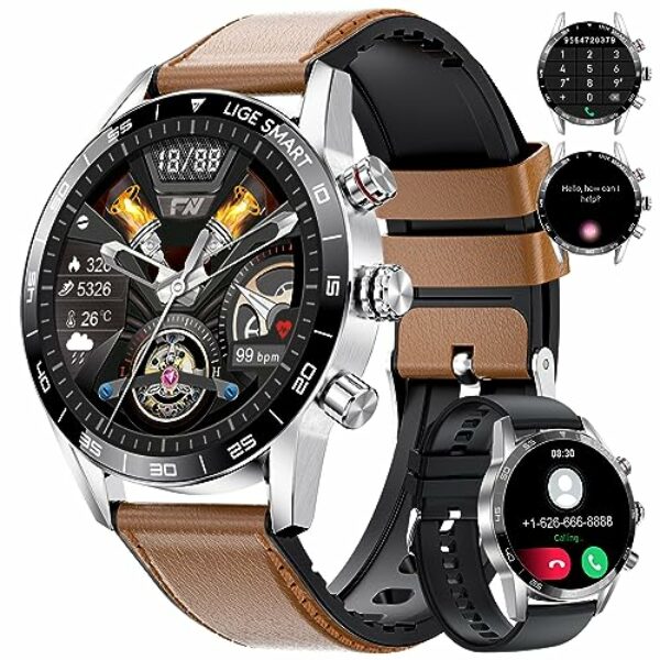 LIGE Smartwatch Herren mit Telefonfunktion 1,32" HD Fitnessuhr mit Bluetooth Anrufe Herzfrequenz Pulsmesser SpO2 Schlafmonitor 20 Sportmodi Aktivitätstracker Männer für Android iOS