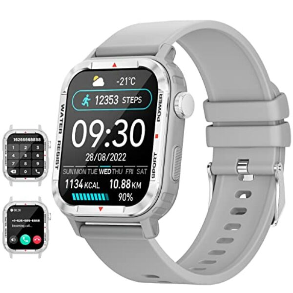 LIGE Smartwatch Herren mit Telefonfunktion,1.85" Fitnessuhr mit SpO2/Herzfrequenz Monitor,Blutdruckmessgerät,123 Sportmodi,Mehrsprachig,IP67 Wasserdicht Smart Watch für Android iOS Grau
