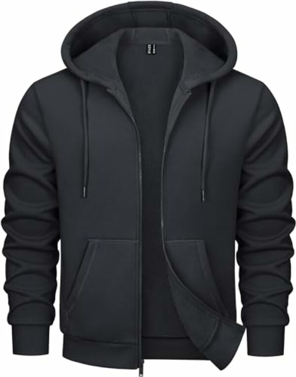 MAGCOMSEN Herren Winter Sweatjakce Hoodie Zip Gefüttert Kapuzenpullover Sportjacke Warm Jacke mit Taschen, Schwarz L