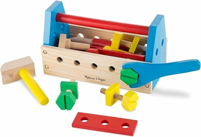 Melissa & Doug Tragbarer Werkzeugkasten, Holzspielzeug, Bauen, Lernspielzeug, Rollenspielzeug, 3 - 6 Jahre, Geschenk für Jungs oder Mädchen