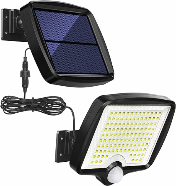 MPJ Solarlampen für Außen, 118 LED Solarleuchte Aussen mit Bewegungsmelder, IP65 Wasserdichte, 120°Beleuchtungswinkel, Solar Wandleuchte für Garten mit 5m Kabel