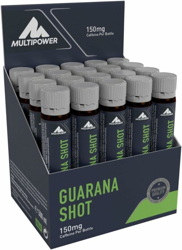 Multipower Guarana Ampullen im 20er Pack (20 Fläschchen / insg. 500 g) – Energy Gel liefert Energie zu Trainingbeginn – leckerer Energy Shot mit natürlicher Koffeinquelle – Orangengeschmack