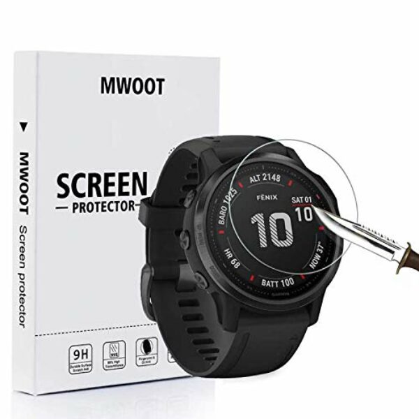 MWOOT 4 Stück Schutzfolie Kompatibel mit Garmin Fenix 6S und 6S Pro Schutz, 9H Härte Kratzfest Schutzglas für SmartWatch Displayschutz