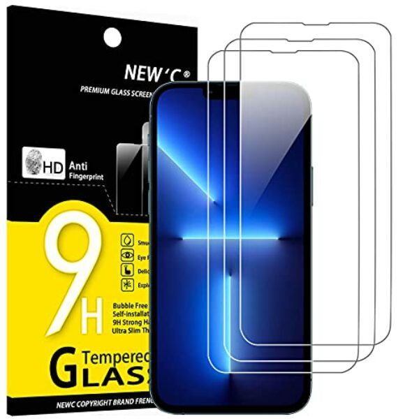 NEW'C 3 Stück, Panzer Schutz Glas für iPhone 14, 13, 13 Pro (6,1"), Frei von Kratzern, 9H Härte, HD Displayschutzfolie, 0.33mm Ultra-klar, Ultrabeständig