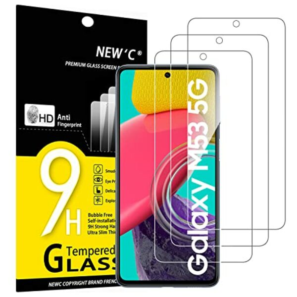 NEW'C 3 Stück, Panzer Schutz Glas für Samsung Galaxy M53 5G (6.7"), Frei von Kratzern, 9H Härte, HD Displayschutzfolie, 0.33mm Ultra-klar, Ultrabeständig