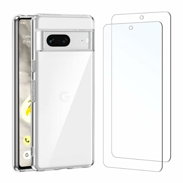 NEW'C Hülle für Google Pixel 7 - Ultra Transparent Silikon Weiches TPU Gel und 2 × Panzer Schutz Glas für Google Pixel 7 - Anti Scratch