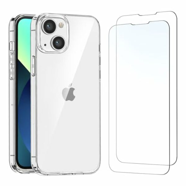 NEW'C Hülle für iPhone 13 (6,1) Ultra Transparent Silikon Weiches TPU Gel und 2 × Panzer Schutz Glas für iPhone 13 (6,1")