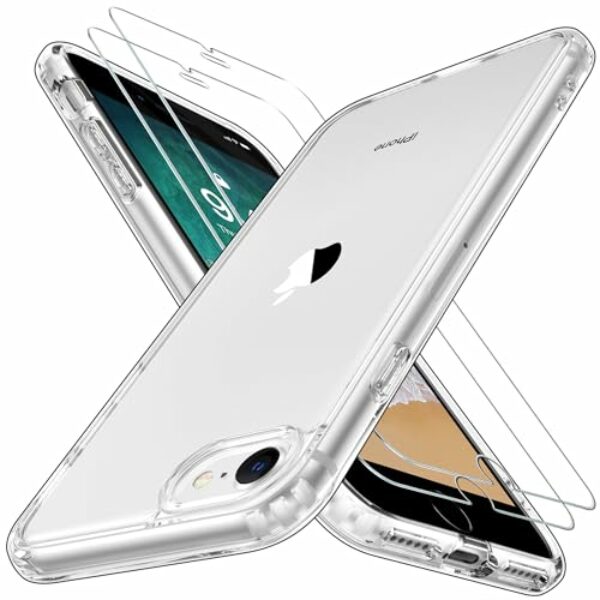 Niphabe Klar Hülle Kompatibel mit iPhone SE/8/7 mit 2 Stück Panzerfolie, Nie Vergilbung Hard PC Case Kratzresistente Rückseite Stoßfest Schutzhülle TPU Bumper iPhone 8/7/SE Hülle 4,7''(Klar)