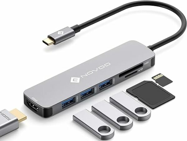 NOVOO USB C Hub HDMI Adapter mit MacBook Pro/Air M1 M2, Adapter auf HDMI 4K, 3 x USB 3.0, Kartenleser SD & Micro SD, Multiport Dock kompatibel mit Dell Surface Lenovo Hp mehr Typ C Geräten