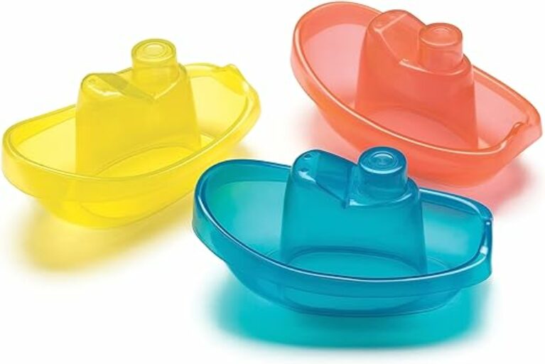 Playgro Badeboote, 3 Stück, BPA-frei, Ab 6 Monaten, Bright Baby Boats, Blau/Rot/Gelb, 40146