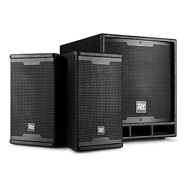 Power Dynamics Combo 1200 - PA Lautsprecher 2.1 DJ Boxen Set, 12 Zoll aktiv Subwoofer, 6,5 Zoll Topteile, Bluetooth, Mobile PA Anlage Komplettset - 1200 Watt - DJ Anlage