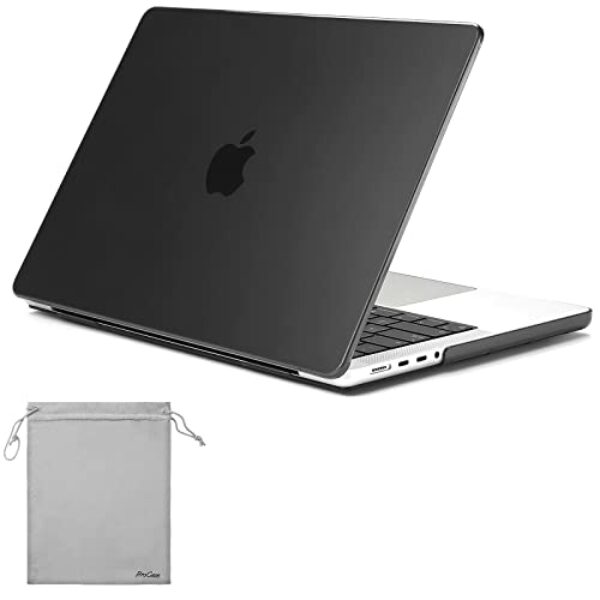 ProCase Hülle für MacBook Pro 14 Zoll Laptop 2023 A2779 M2 / 2021 A2442 M1, Kunststoff Schutzhülle Hartschale Koffer Case Cover für MacBook Pro 14'' -Shwarz