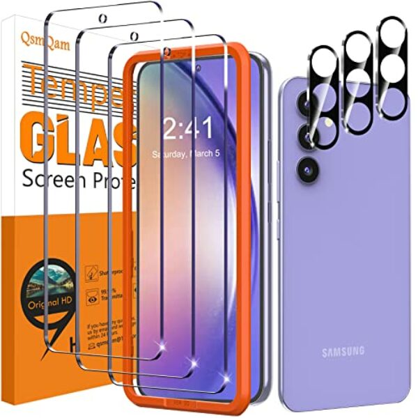 QsmQam 3 Stück Panzer Schutz Glas für Samsung Galaxy A54 5G und 3 Stück Kameraschutz, 9H Härte Panzerfolie Schutzfolie, HD Displayschutz Folie, Anti-Kratzer, Bläschenfrei