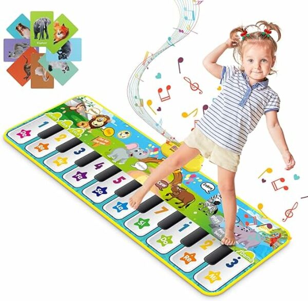 RenFox Piano Mat, Animal Music Play Mat Dance Floor Mat with 10 Keys & 42 Sounds for 1 2 3 Year Old Boys Girls, Early Educational Toys Gifts for Birthdays, Christmas