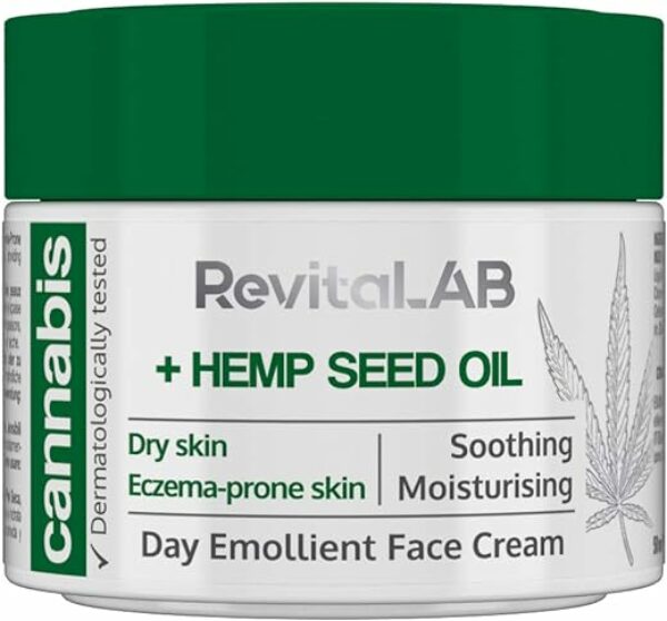 RevitaLAB Cannabis Extract Day Emollient Face Cream with Organic Hemp Seed Oil for Deep Nourishment – Dermatologically-Tested Moisturiser for Sensitive Skin, 50 ml